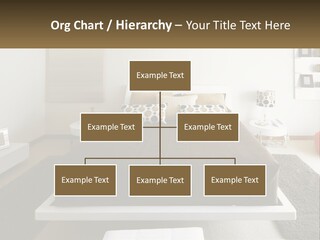 A Bedroom With A Large Bed And A Brown Blanket PowerPoint Template