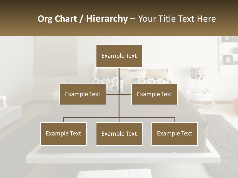 A Bedroom With A Large Bed And A Brown Blanket PowerPoint Template