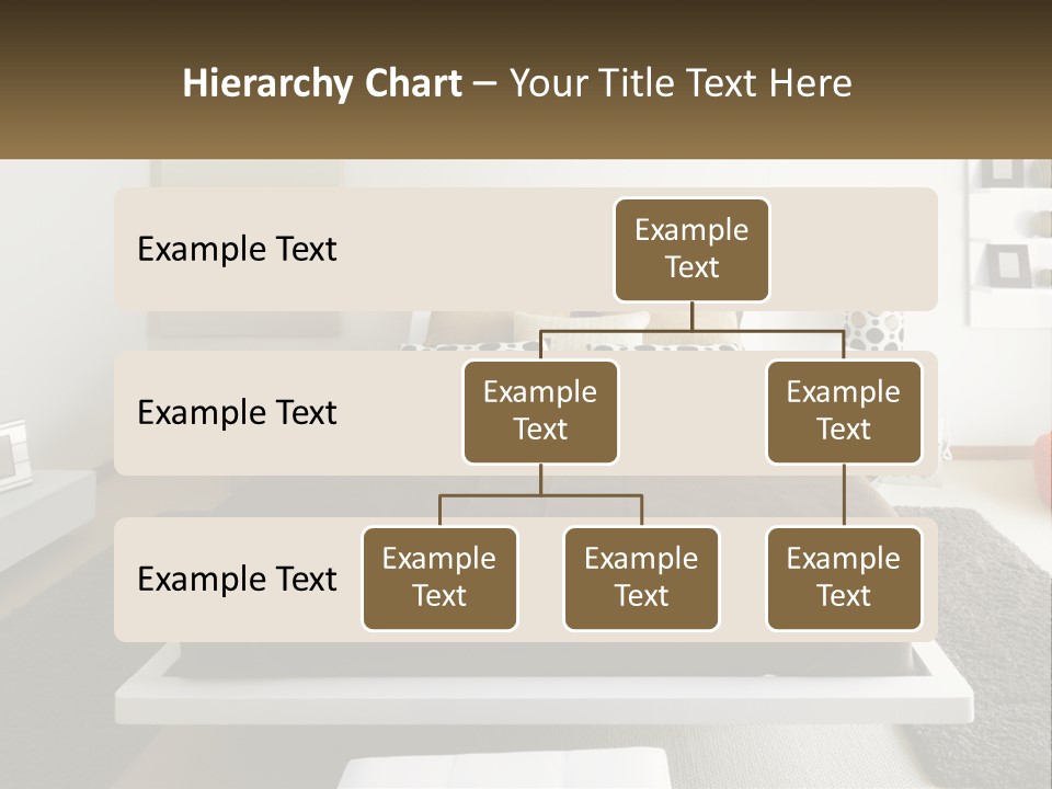 A Bedroom With A Large Bed And A Brown Blanket PowerPoint Template