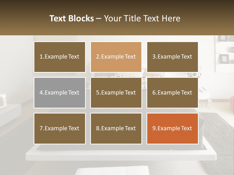 A Bedroom With A Large Bed And A Brown Blanket PowerPoint Template