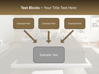 A Bedroom With A Large Bed And A Brown Blanket PowerPoint Template