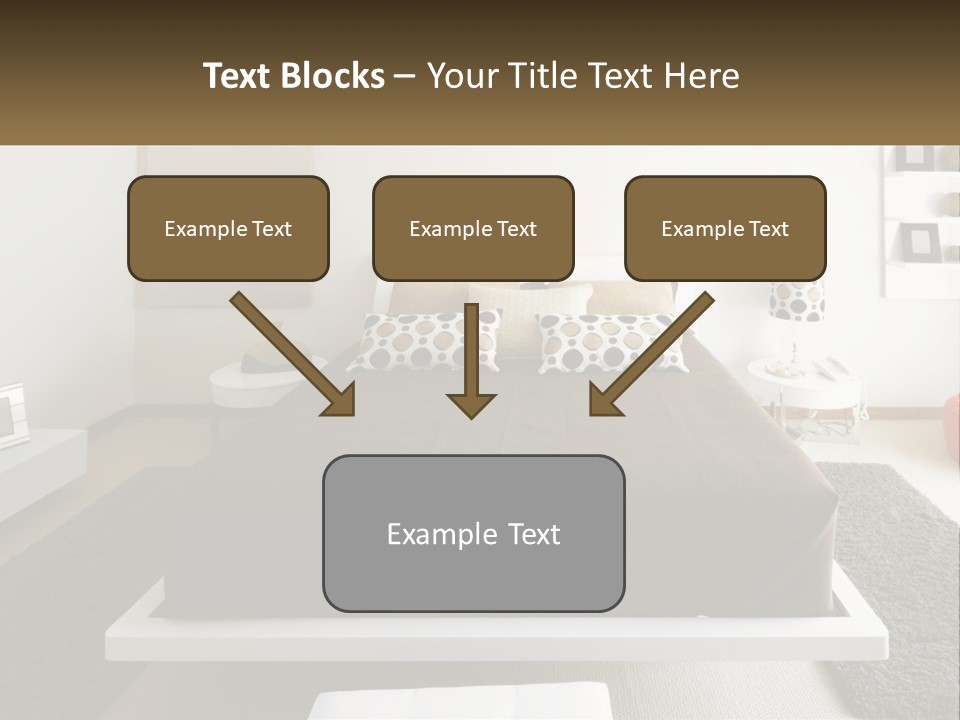 A Bedroom With A Large Bed And A Brown Blanket PowerPoint Template