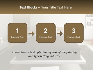 A Bedroom With A Large Bed And A Brown Blanket PowerPoint Template