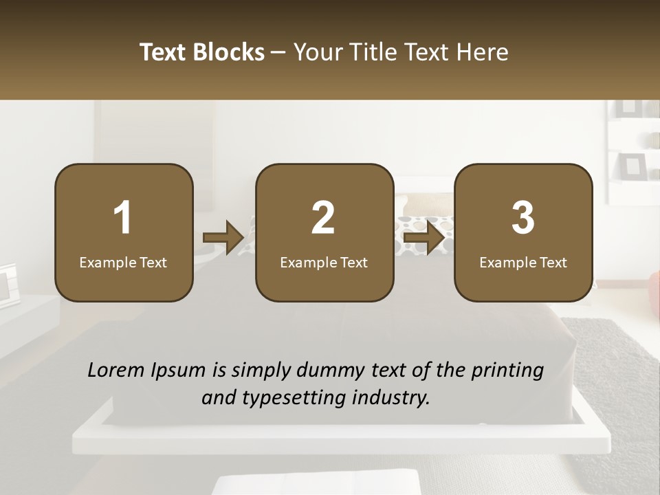 A Bedroom With A Large Bed And A Brown Blanket PowerPoint Template