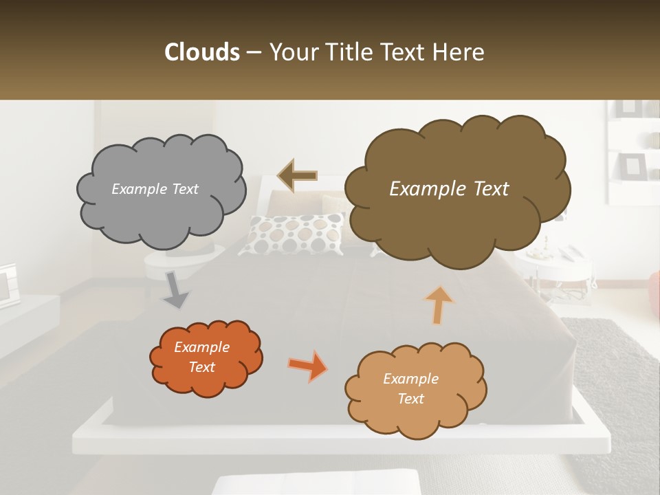 A Bedroom With A Large Bed And A Brown Blanket PowerPoint Template