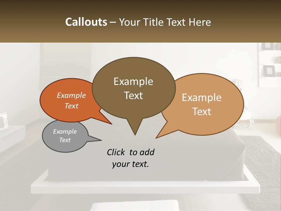 A Bedroom With A Large Bed And A Brown Blanket PowerPoint Template