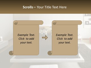 A Bedroom With A Large Bed And A Brown Blanket PowerPoint Template