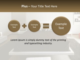 A Bedroom With A Large Bed And A Brown Blanket PowerPoint Template