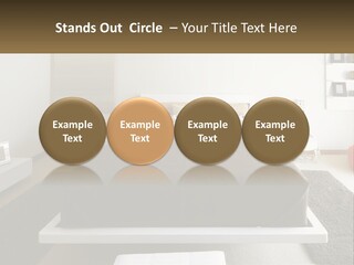 A Bedroom With A Large Bed And A Brown Blanket PowerPoint Template