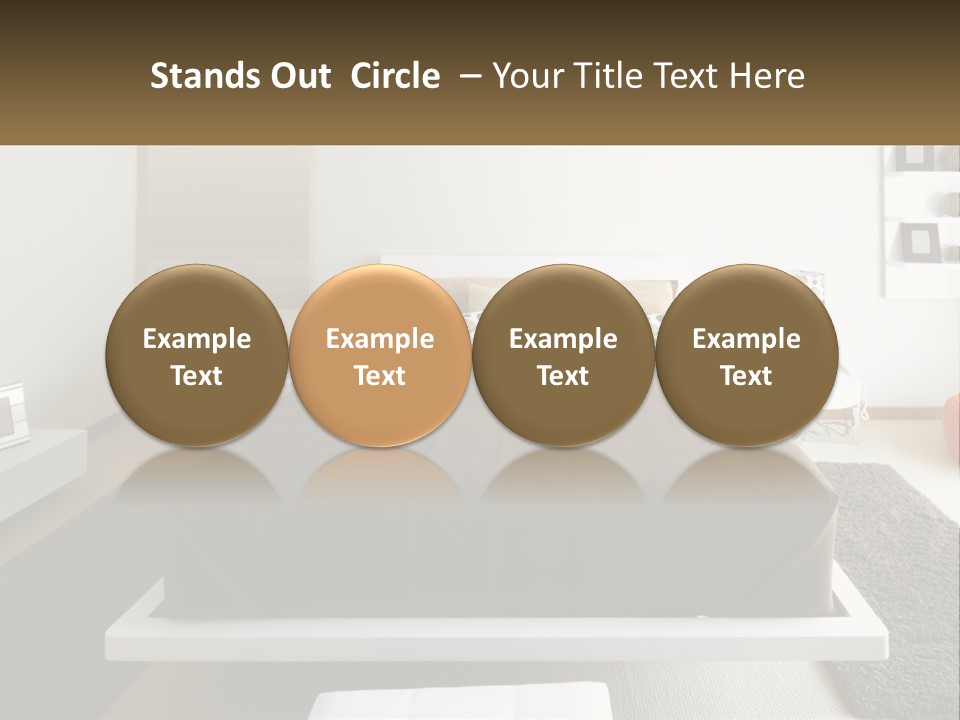 A Bedroom With A Large Bed And A Brown Blanket PowerPoint Template