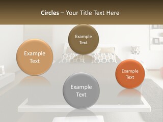 A Bedroom With A Large Bed And A Brown Blanket PowerPoint Template