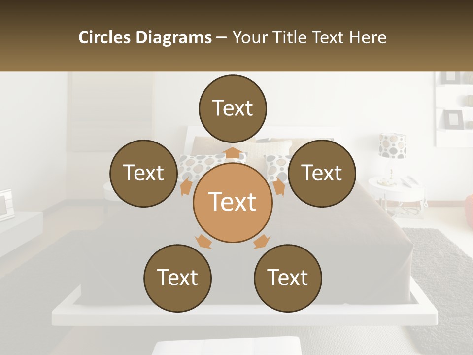 A Bedroom With A Large Bed And A Brown Blanket PowerPoint Template