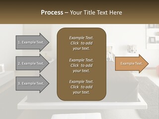 A Bedroom With A Large Bed And A Brown Blanket PowerPoint Template