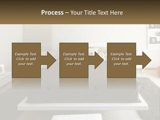 A Bedroom With A Large Bed And A Brown Blanket PowerPoint Template