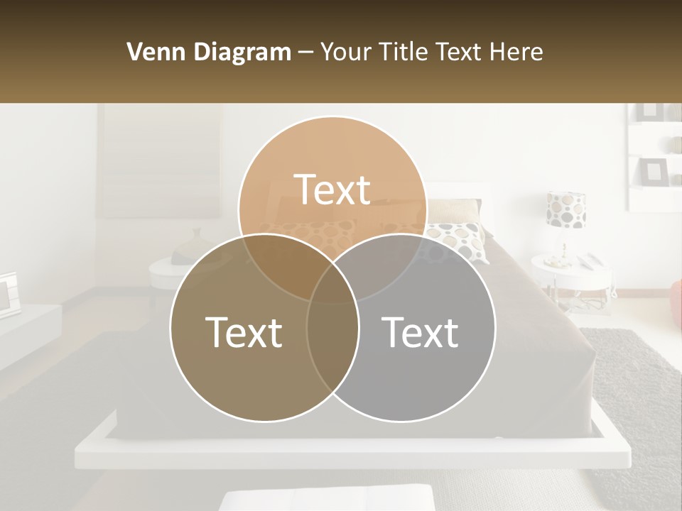 A Bedroom With A Large Bed And A Brown Blanket PowerPoint Template