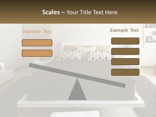 A Bedroom With A Large Bed And A Brown Blanket PowerPoint Template