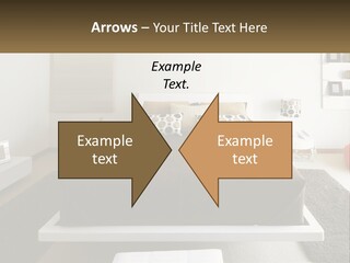 A Bedroom With A Large Bed And A Brown Blanket PowerPoint Template