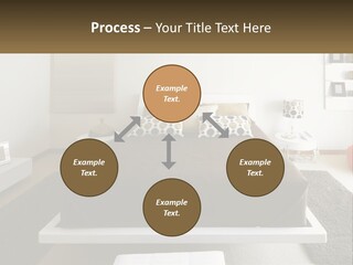 A Bedroom With A Large Bed And A Brown Blanket PowerPoint Template