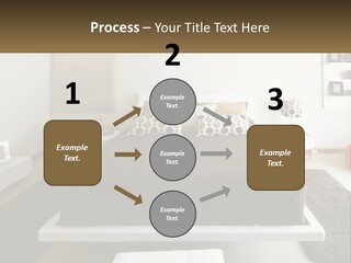 A Bedroom With A Large Bed And A Brown Blanket PowerPoint Template
