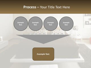 A Bedroom With A Large Bed And A Brown Blanket PowerPoint Template