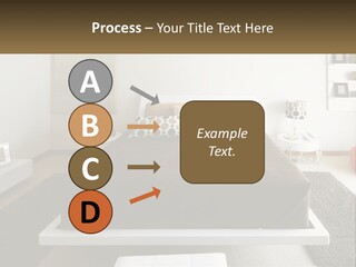 A Bedroom With A Large Bed And A Brown Blanket PowerPoint Template