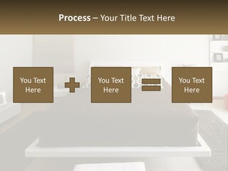 A Bedroom With A Large Bed And A Brown Blanket PowerPoint Template