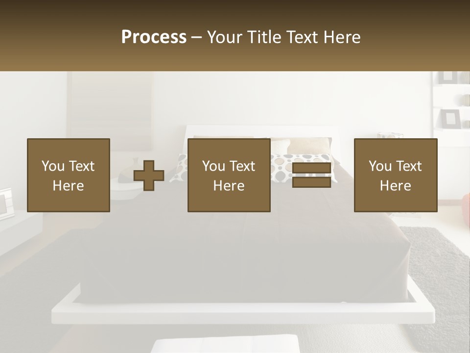 A Bedroom With A Large Bed And A Brown Blanket PowerPoint Template