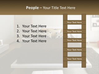 A Bedroom With A Large Bed And A Brown Blanket PowerPoint Template