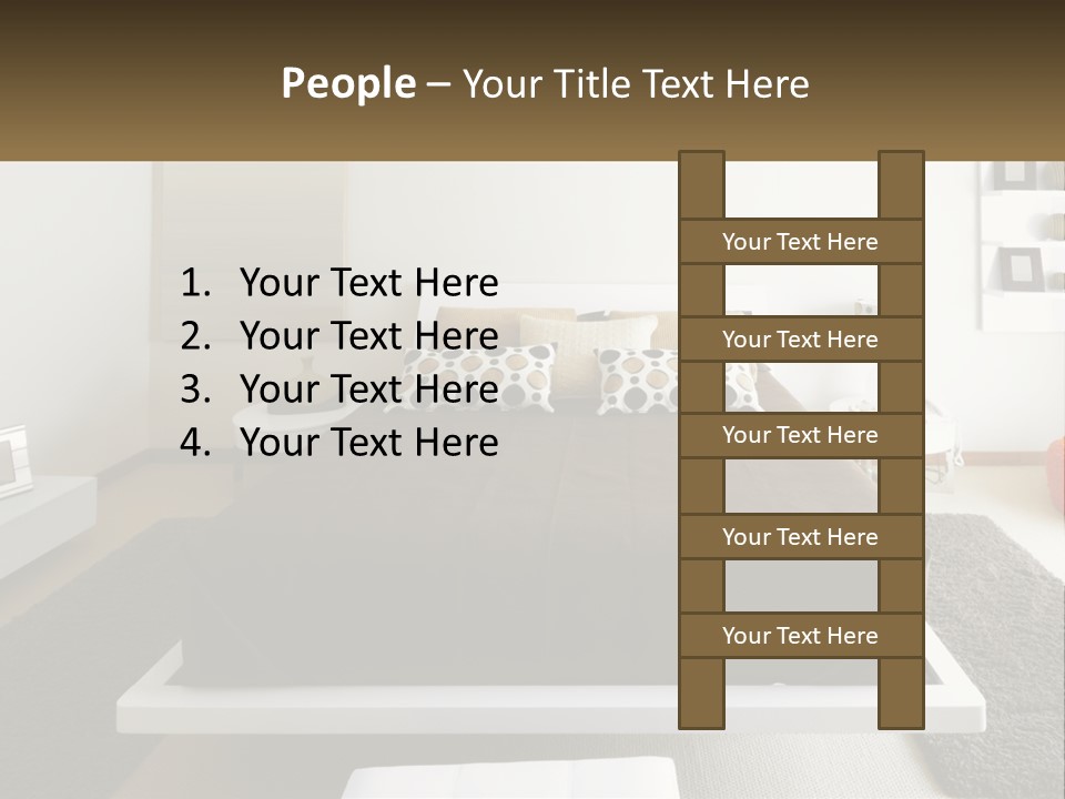 A Bedroom With A Large Bed And A Brown Blanket PowerPoint Template