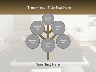 A Bedroom With A Large Bed And A Brown Blanket PowerPoint Template