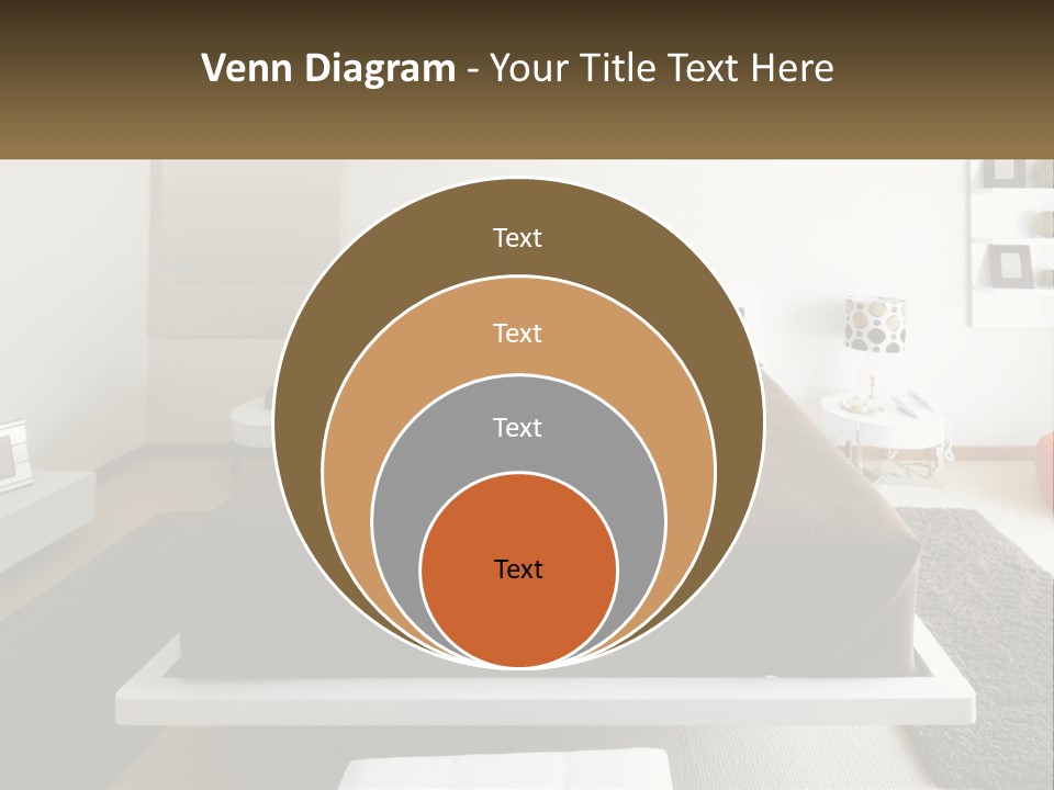 A Bedroom With A Large Bed And A Brown Blanket PowerPoint Template