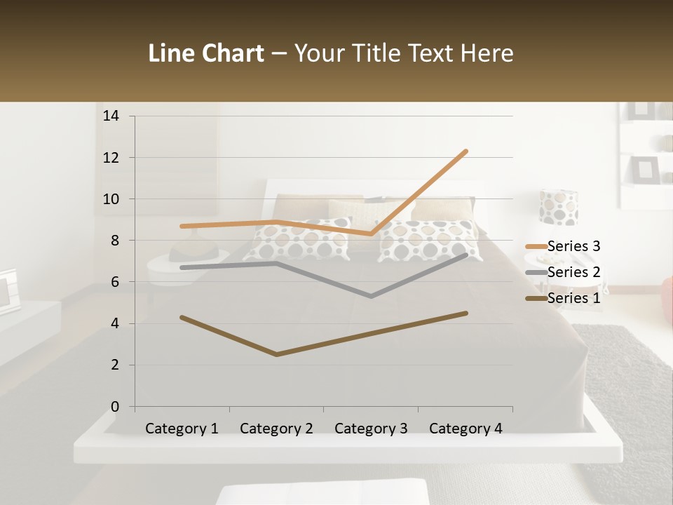A Bedroom With A Large Bed And A Brown Blanket PowerPoint Template