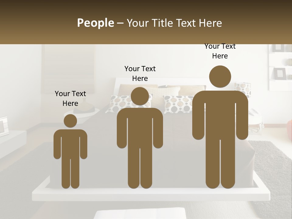 A Bedroom With A Large Bed And A Brown Blanket PowerPoint Template