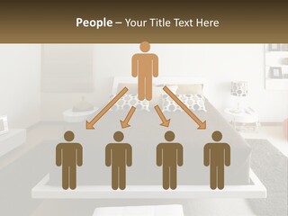 A Bedroom With A Large Bed And A Brown Blanket PowerPoint Template