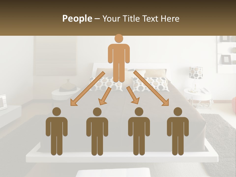 A Bedroom With A Large Bed And A Brown Blanket PowerPoint Template