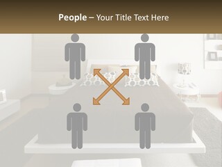 A Bedroom With A Large Bed And A Brown Blanket PowerPoint Template