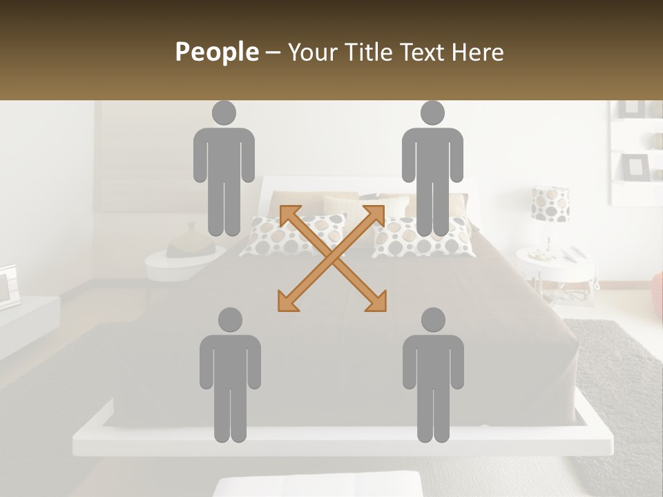 A Bedroom With A Large Bed And A Brown Blanket PowerPoint Template