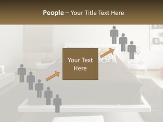 A Bedroom With A Large Bed And A Brown Blanket PowerPoint Template