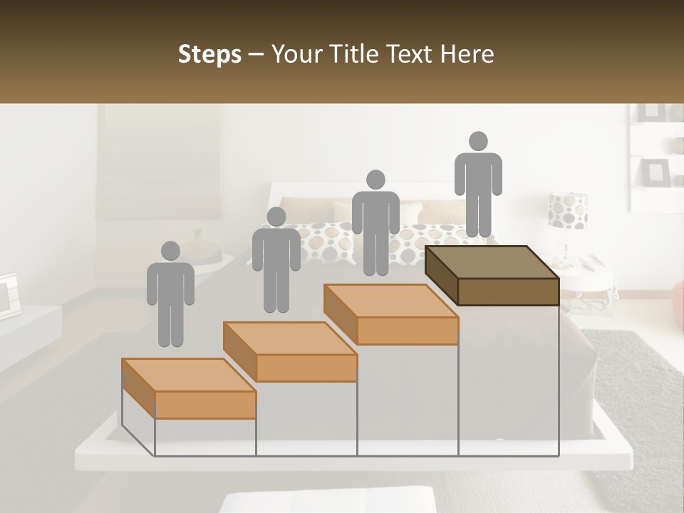 A Bedroom With A Large Bed And A Brown Blanket PowerPoint Template