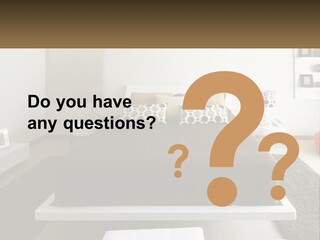 A Bedroom With A Large Bed And A Brown Blanket PowerPoint Template