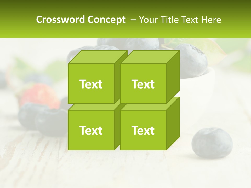 A White Bowl Filled With Blueberries On Top Of A Wooden Table PowerPoint Template