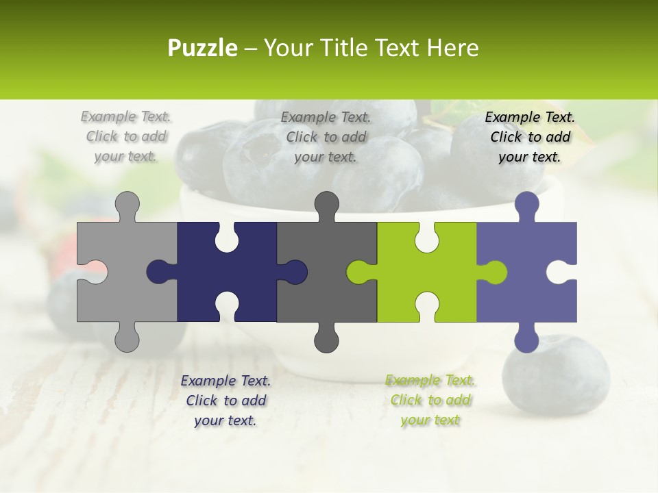A White Bowl Filled With Blueberries On Top Of A Wooden Table PowerPoint Template