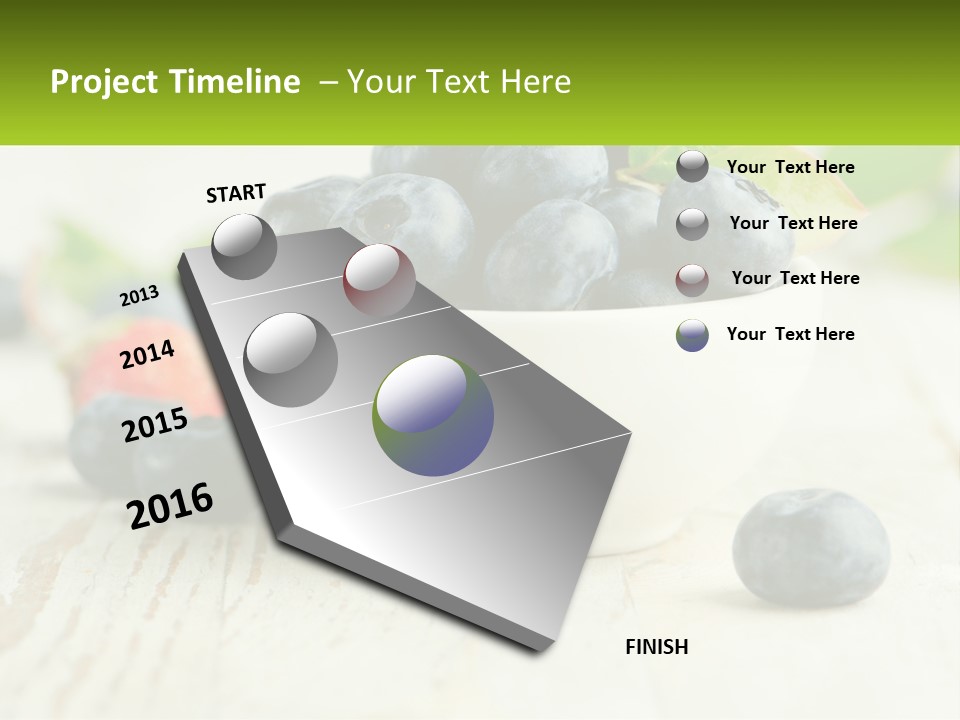 A White Bowl Filled With Blueberries On Top Of A Wooden Table PowerPoint Template