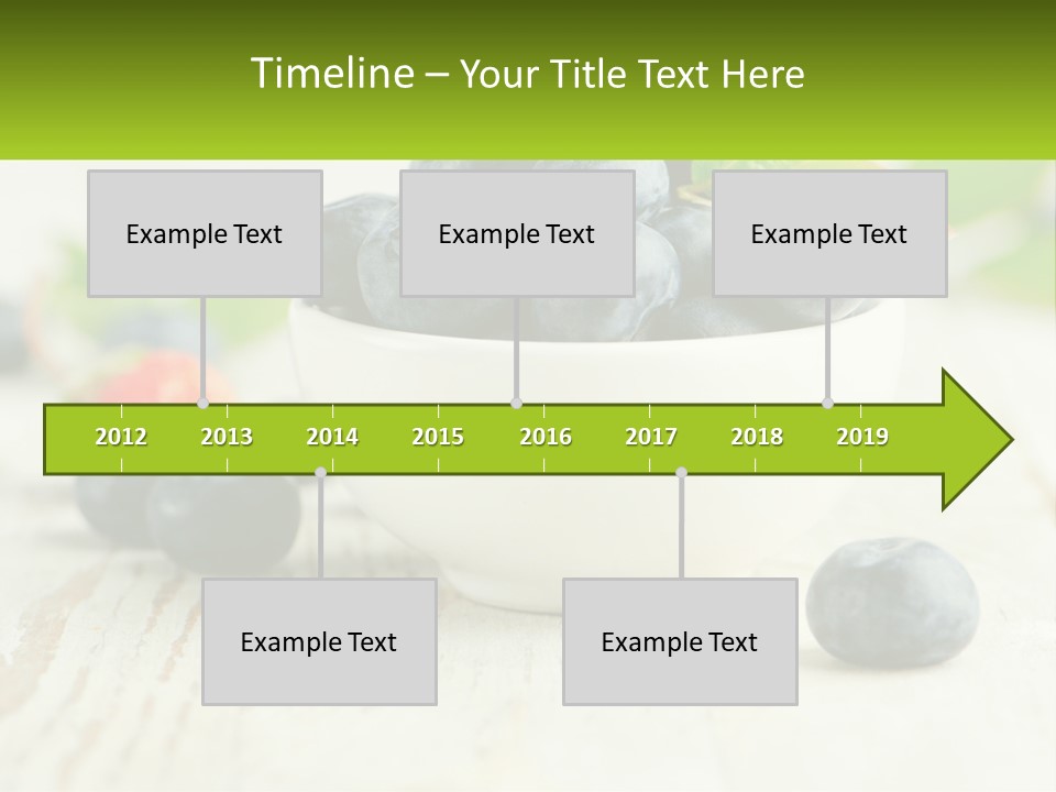 A White Bowl Filled With Blueberries On Top Of A Wooden Table PowerPoint Template