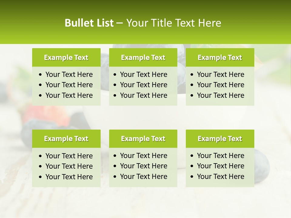 A White Bowl Filled With Blueberries On Top Of A Wooden Table PowerPoint Template