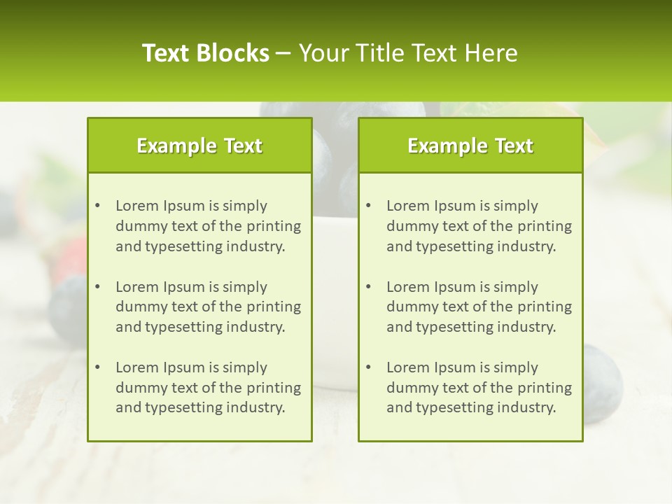 A White Bowl Filled With Blueberries On Top Of A Wooden Table PowerPoint Template