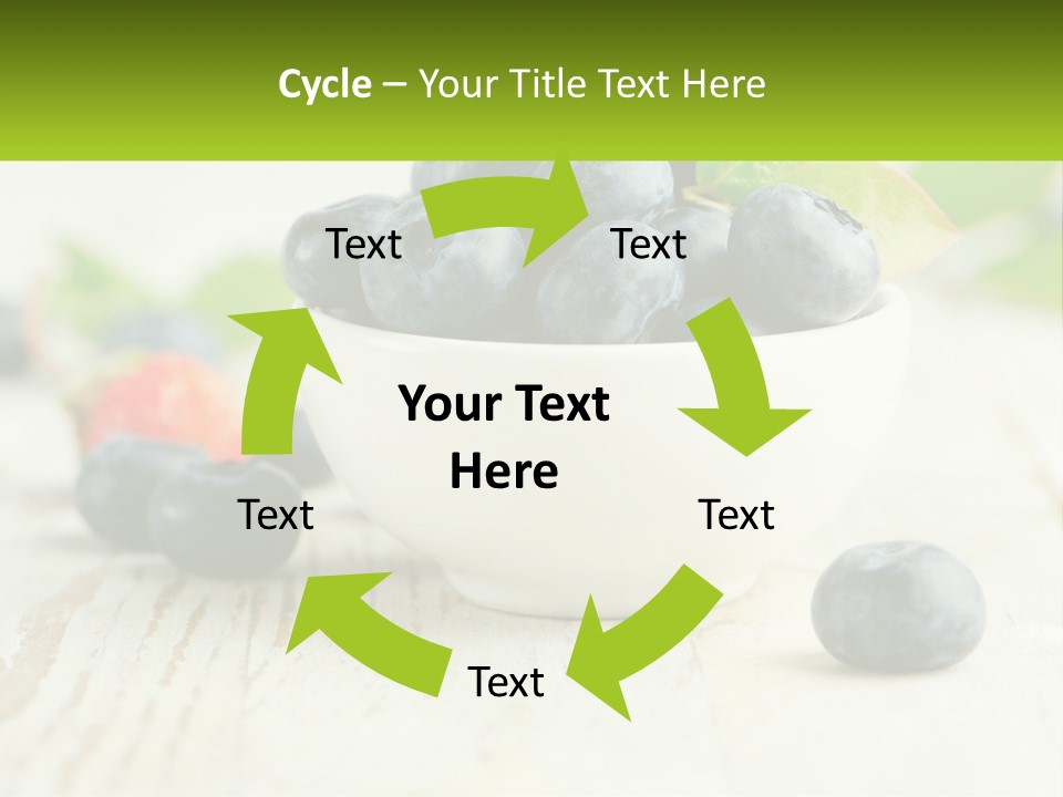 A White Bowl Filled With Blueberries On Top Of A Wooden Table PowerPoint Template