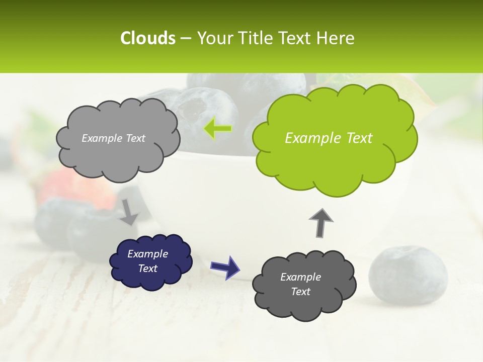 A White Bowl Filled With Blueberries On Top Of A Wooden Table PowerPoint Template