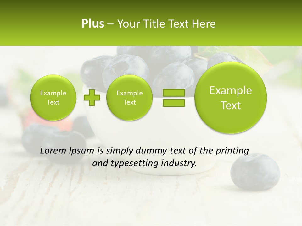 A White Bowl Filled With Blueberries On Top Of A Wooden Table PowerPoint Template