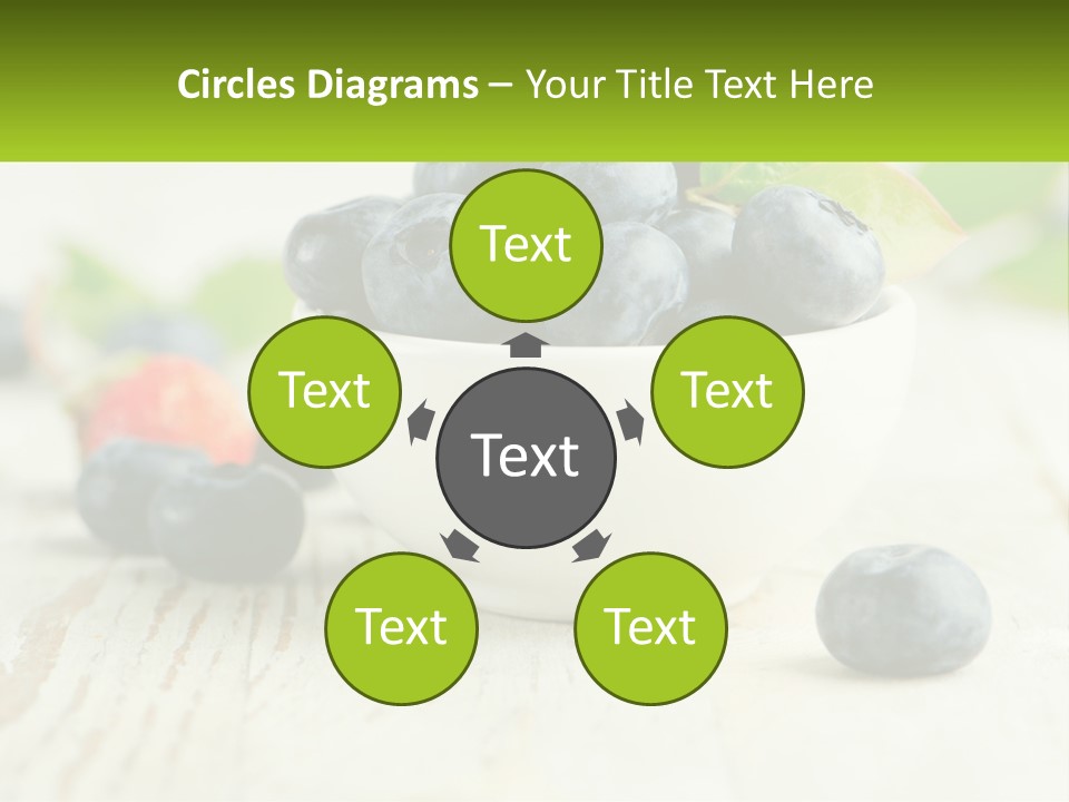 A White Bowl Filled With Blueberries On Top Of A Wooden Table PowerPoint Template